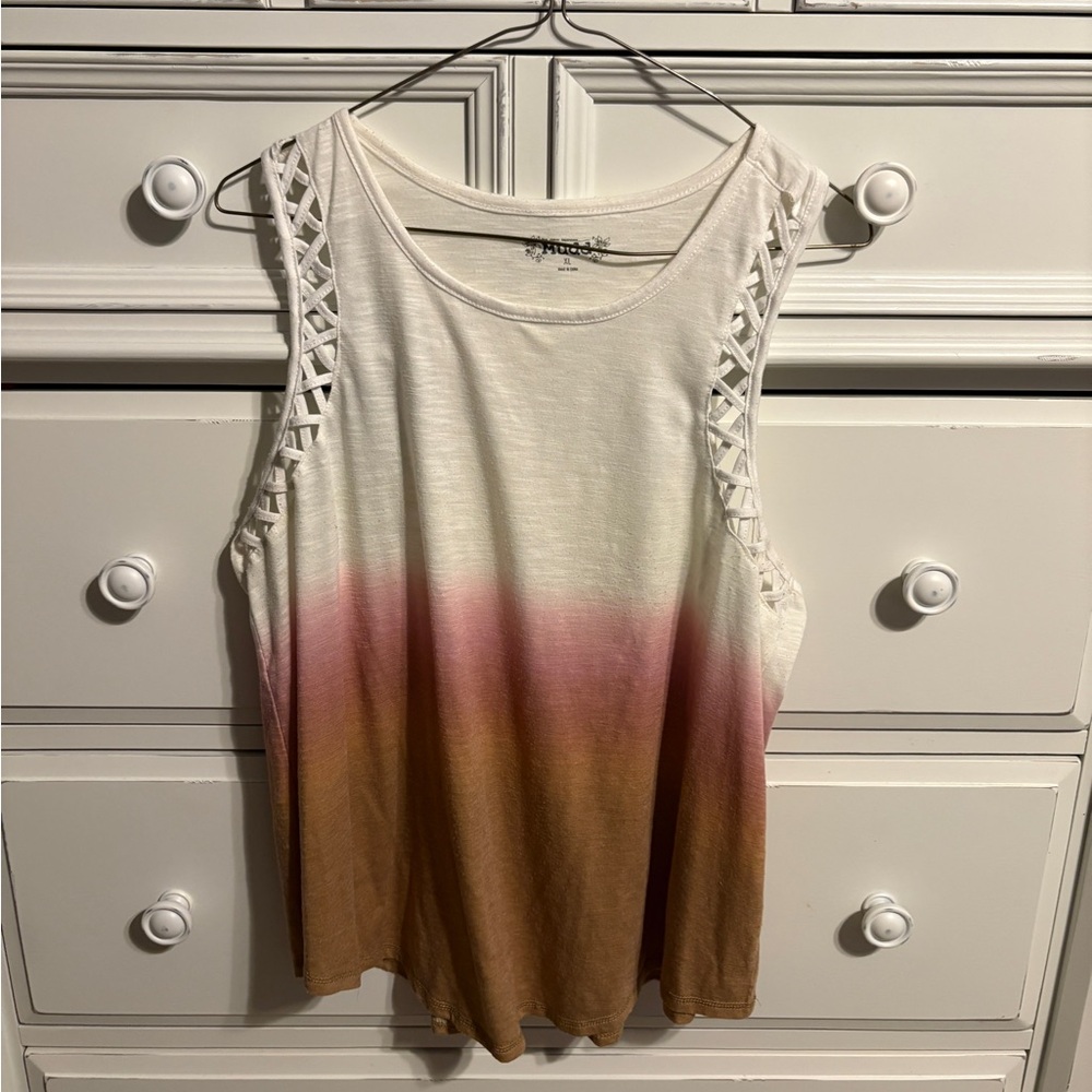 Mudd Cream and Pink Ombre Tank Top with Crochet Accents